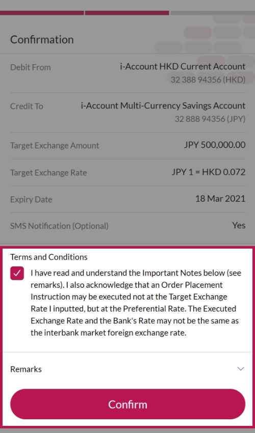 Confirm the details of the amended instruction. 