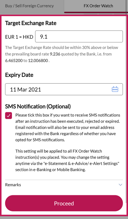 Input Target Exchange Rate and Expiry Date.