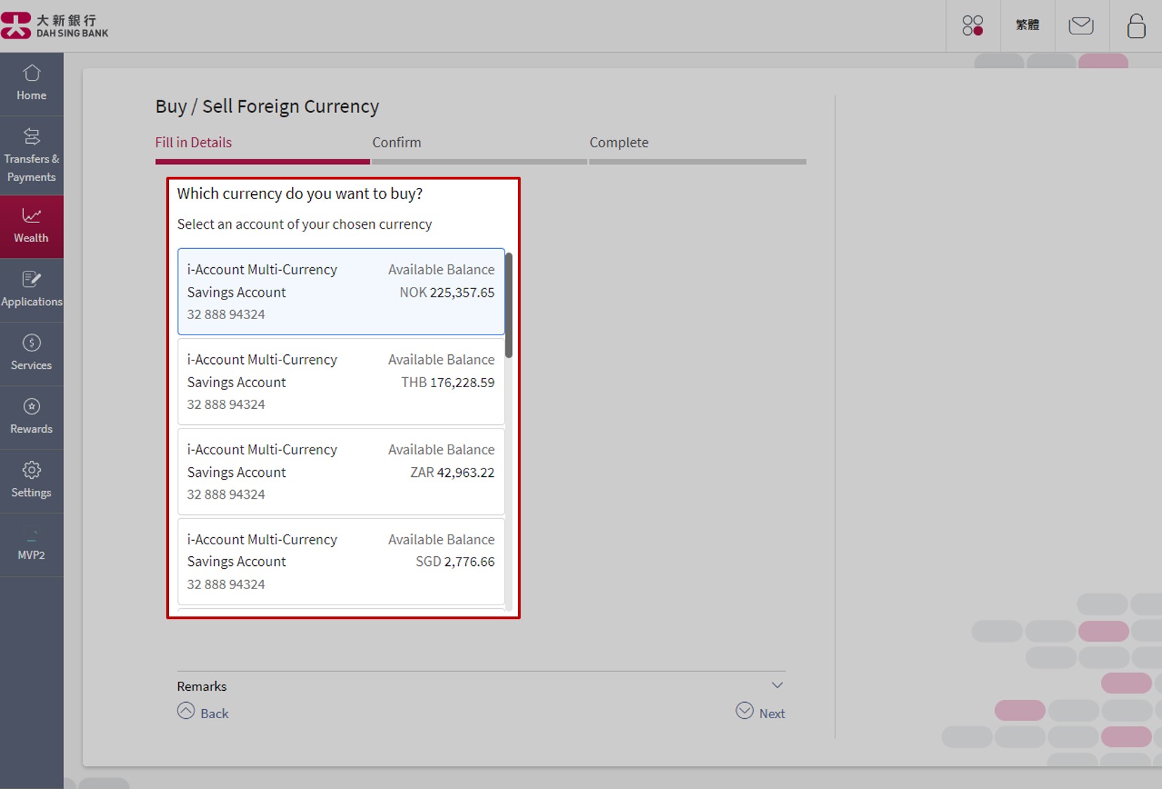 Select the corresponding credit account.